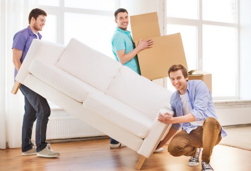 Packed student belongings ready for transport during an Ilford move